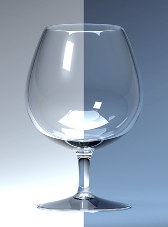 Transparent glass for alcoholic drinks on a contrast blue-white backgroundの写真素材