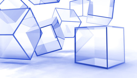 Abstract glass blue cubes on a white background