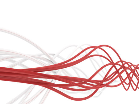 fibre-optical red and metal silvered cables on a white backgroundの写真素材