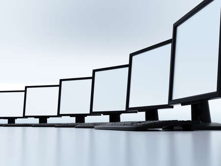 Some modern computers connected in a local networkの写真素材