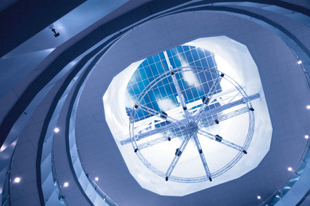 glass roof with illumination on a background blue skyの写真素材