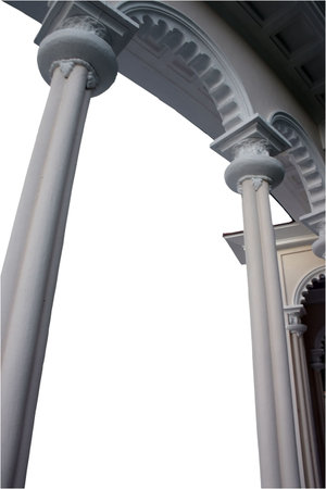 Light columns in classical style on a white backgroundの写真素材