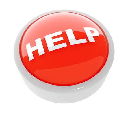 red button with a caution sign on a white backgroundの写真素材