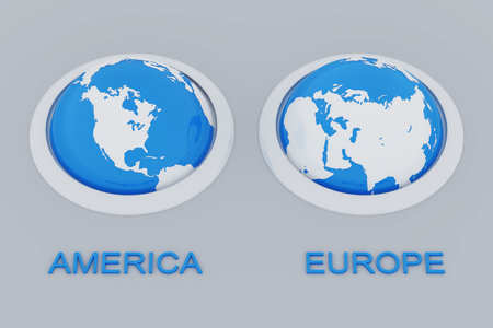 spheres of earth with the American and European continentsの写真素材