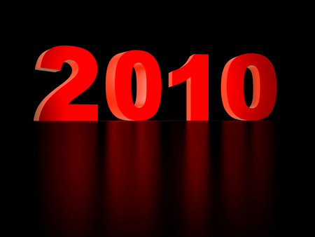 red numbers 2010 on a black backgroundの写真素材
