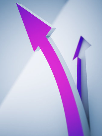 purple pointer, rising up on a light backgroundの写真素材