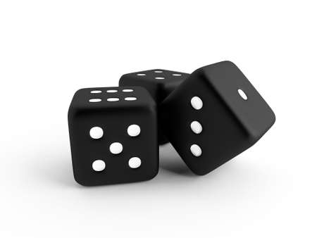 Three black dice cubes on a white backgroundの写真素材