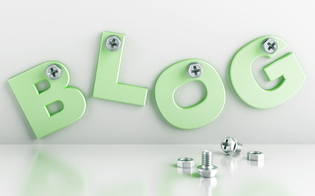 word blog attached with bolts on a white backgroundの写真素材