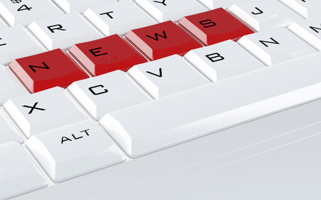 white computer keyboard with the red buttons newsの写真素材