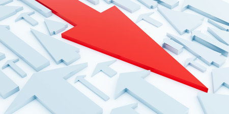 Red arrow of a direction it is opposite light blue arrows