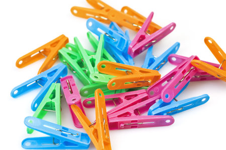 funny colored clothespins for linen dryingの写真素材