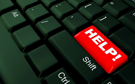 black computer keyboard button and red button helpの写真素材