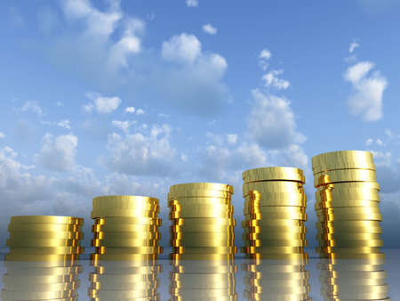 Golden coins on a background of the blue sky