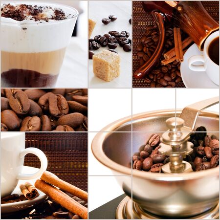 roasted coffee beans and ready coffee drinksの写真素材