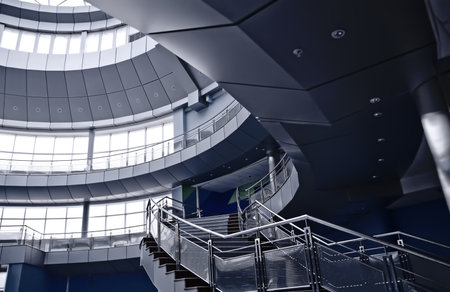 staircase and balconies in an interior of a modern building