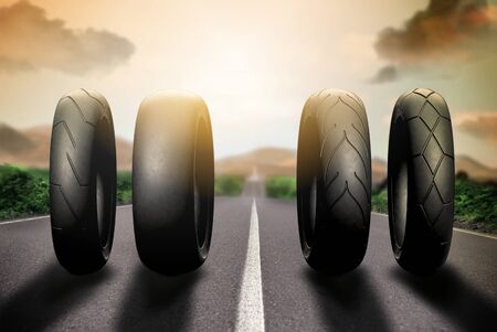 motorbike racing tires on route 66の写真素材