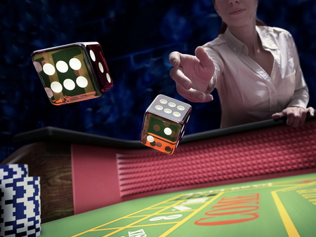 dice throw on craps casino tableの写真素材