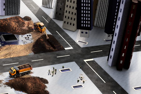 people working in cyber futuristic cityの写真素材