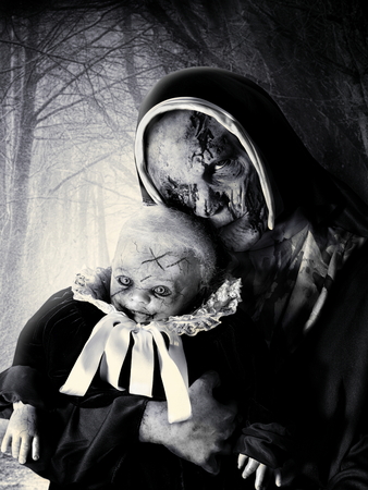 horror vampire nun and devil babyの写真素材