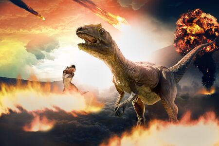 dinosaurs extinction due to asteroidの写真素材