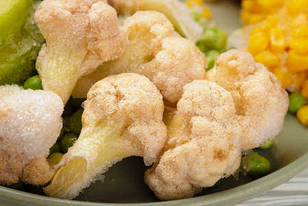 Close-up frozen vegetables cauliflower in plate
