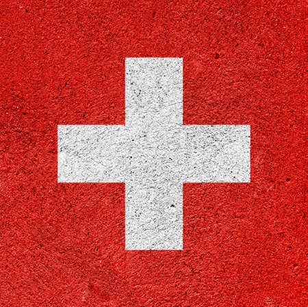 Flag of the Switzerland Confederation on cement plasterの写真素材