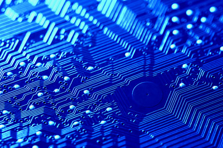 Close-up of elements of the electronic board of the computer motherboard. Macro shot with focus...