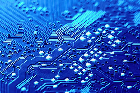 Close-up of elements of the electronic board of the computer motherboard.