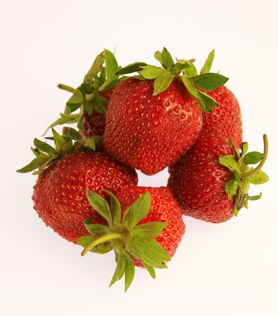 Ripe strawberries on white backgroundの写真素材