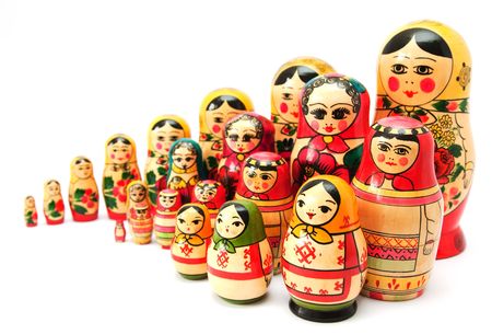 Set of nesting dolls on white backgroundの写真素材