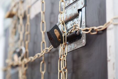 Padlock on chain. Security conceptの写真素材