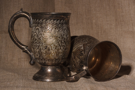 Two old silver gobletsの写真素材