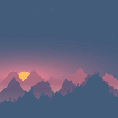 Evening mist Mountains Landscape Mountaineering and Traveling Vector Illustration Sunsetのイラスト素材