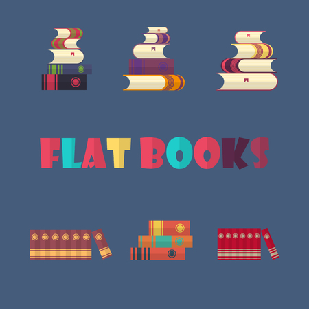 Set of Stacked Books in Flat Design Style.のイラスト素材