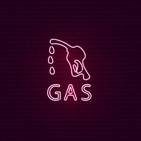 Gas Station neon sign. Neon sign, bright signboard, light banner. Refueling gun.のイラスト素材