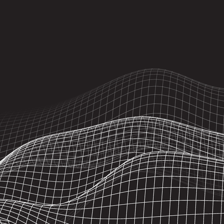 Wireframe landscape background. Abstract vector.3d technology illustration.Dissolvingのイラスト素材