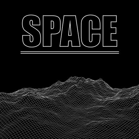 Abstract digital landscape with flowing particles and stars on hのイラスト素材