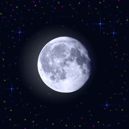 Full moon with craters and stars aroundのイラスト素材