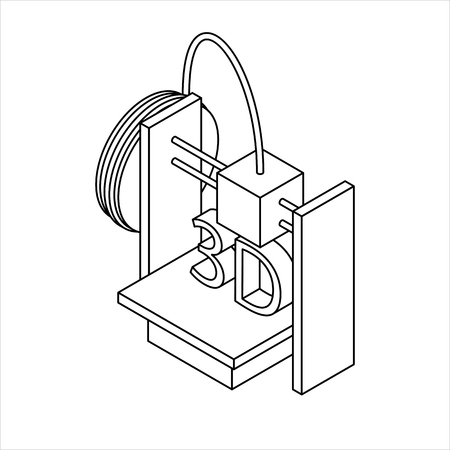 Isometric 3D Printer. Outline Icon. Vector Illustration.のイラスト素材