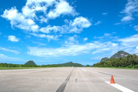 Airport Runway Beautiful Blue Sky with Cloudsの写真素材