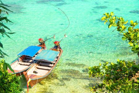 beautiful beach and boat in tropical sea at lipe island ,satun Thailand