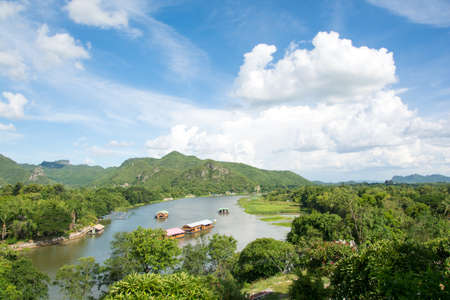 Beautiful landscape river kwai and  blue sky backgrounds in Kanchanaburi province, Thailandの写真素材