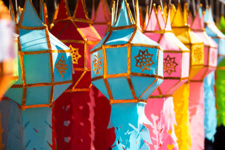 Northern Thai Style Lanterns (Lanna lantern) in northern thai style lanterns at Loi Krathong (Yi Peng) Festival, Chiang Mai, Thailand.の写真素材
