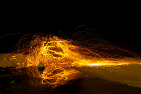 A ring of fire spinning steel wool (steel wool photography).