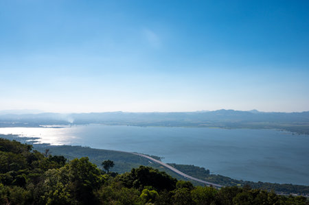 Beautiful landscape of Lam Ta Khong reservoir at Khao Yai Thiang mountian Nakhon Ratchasima, Thailand.の写真素材