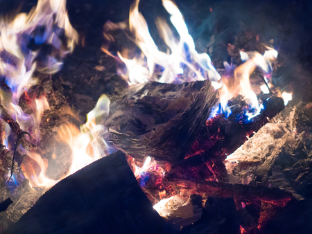 Fire burning bonfire blue flame