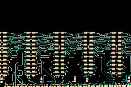 Stylized photo of an electronic microcircuit. Free space for an inscription.