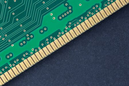 Electronic microcircuit. Contacts, electrical semiconductors. Electronic chip. Dark background....