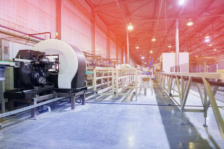 Russia. Vyshny Volochek. February 11, 2020. Industrial workshop for the production of glued beams.