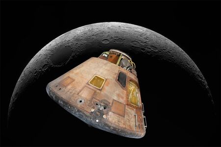 Image of the command module of Apollo 11 on the background of the moon. Man's flights to the moon. Space capsule in space.の写真素材